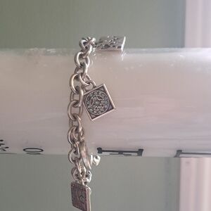 Brighton Groovy ,Silver Charm Bracelet with peace Square Pendants